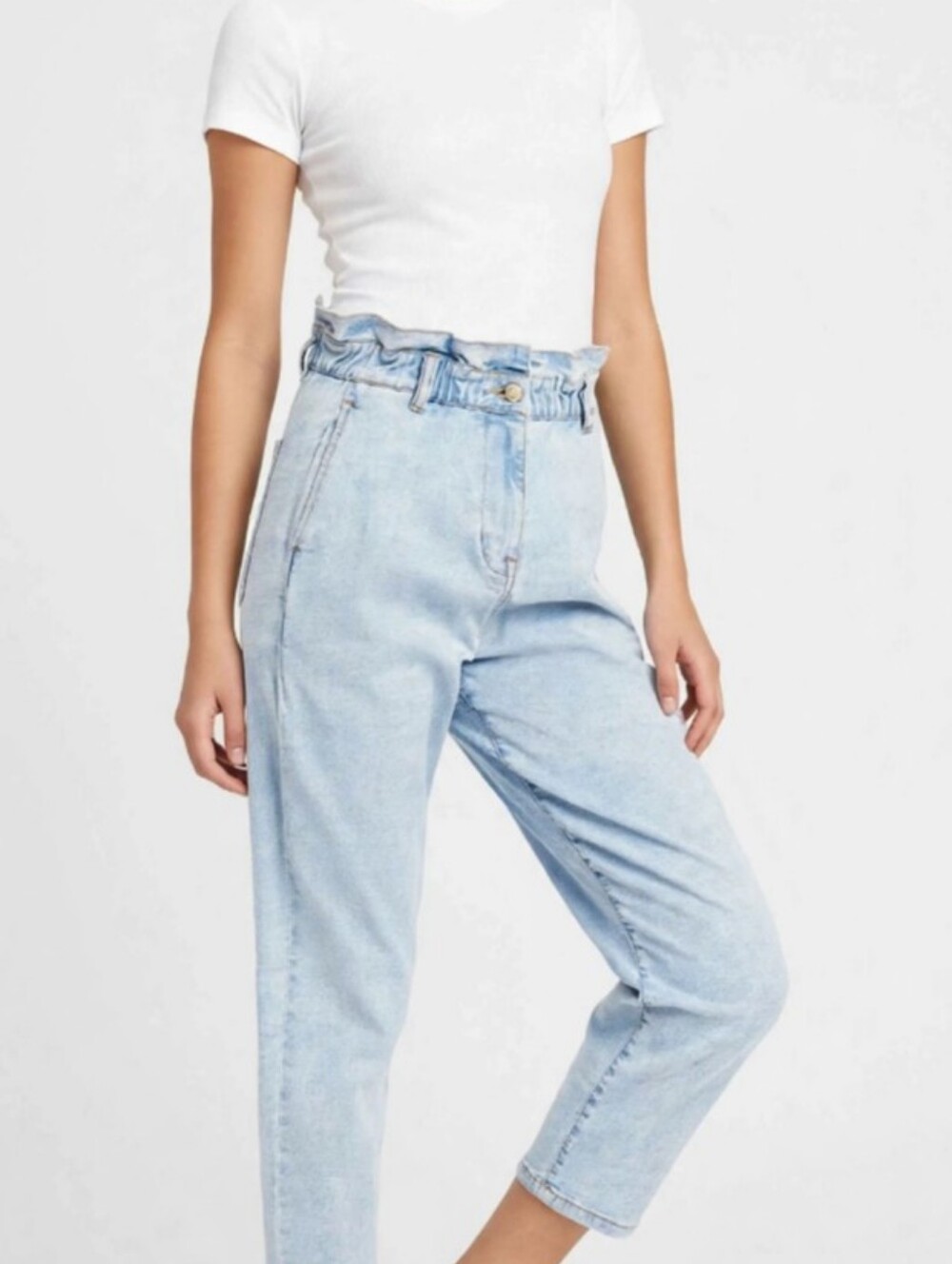 Light Wash Paperbag Waist Boyfriend Jeans - Women